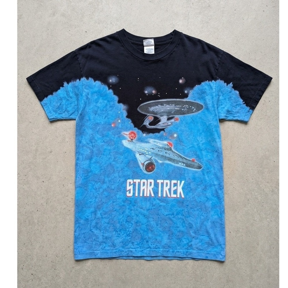 Vintage 1999 Star Trek Away Team Wear Enterprise T-Shirt Blue Tie‎ Dye Mens XL